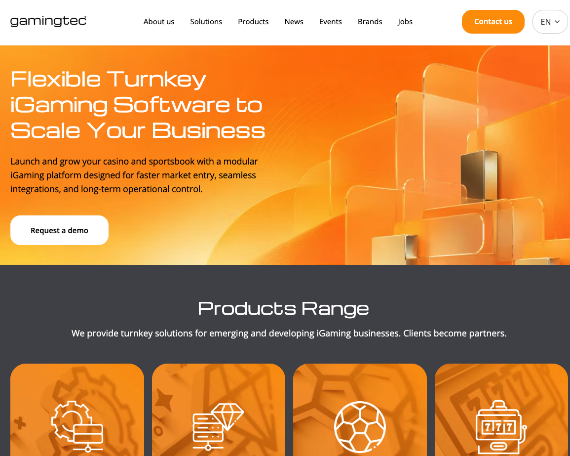 Gamingtec homepage advertising flexible turnkey iGaming software