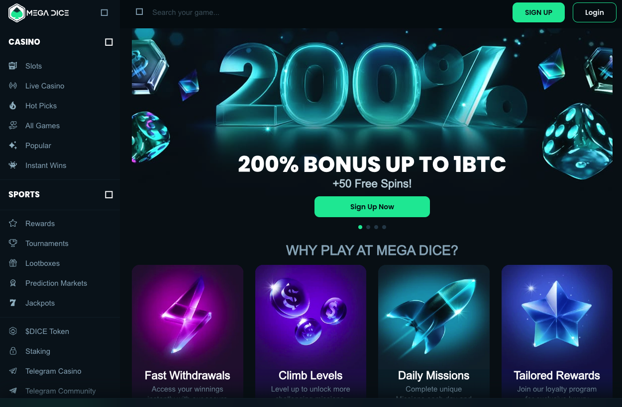 Mega Dice homepage