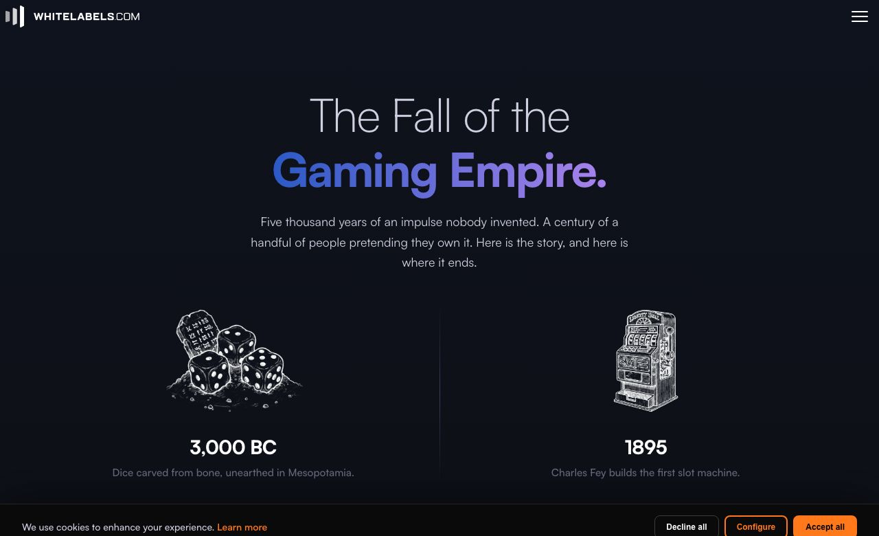 Whitelabels.com why-we-exist page: The Fall of the Gaming Empire
